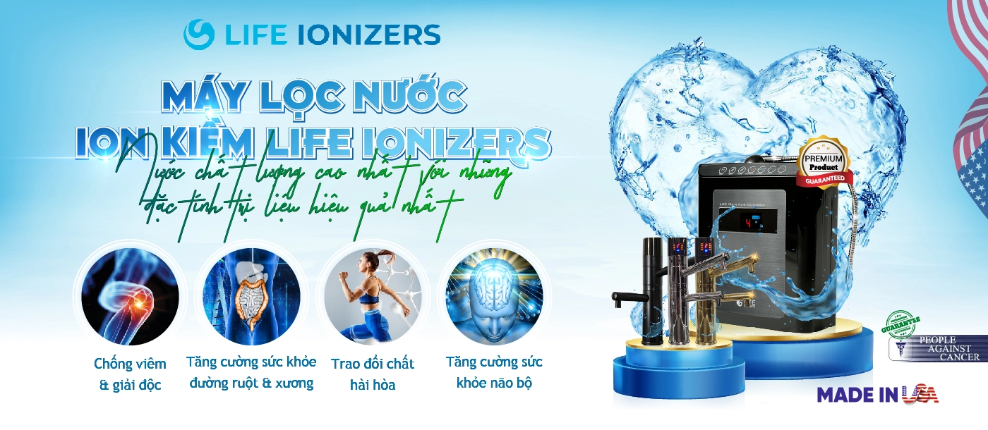 Banner máy lọc nước ion kiềm Life ionizers nhập khẩu trực tiếp từ Mỹ
