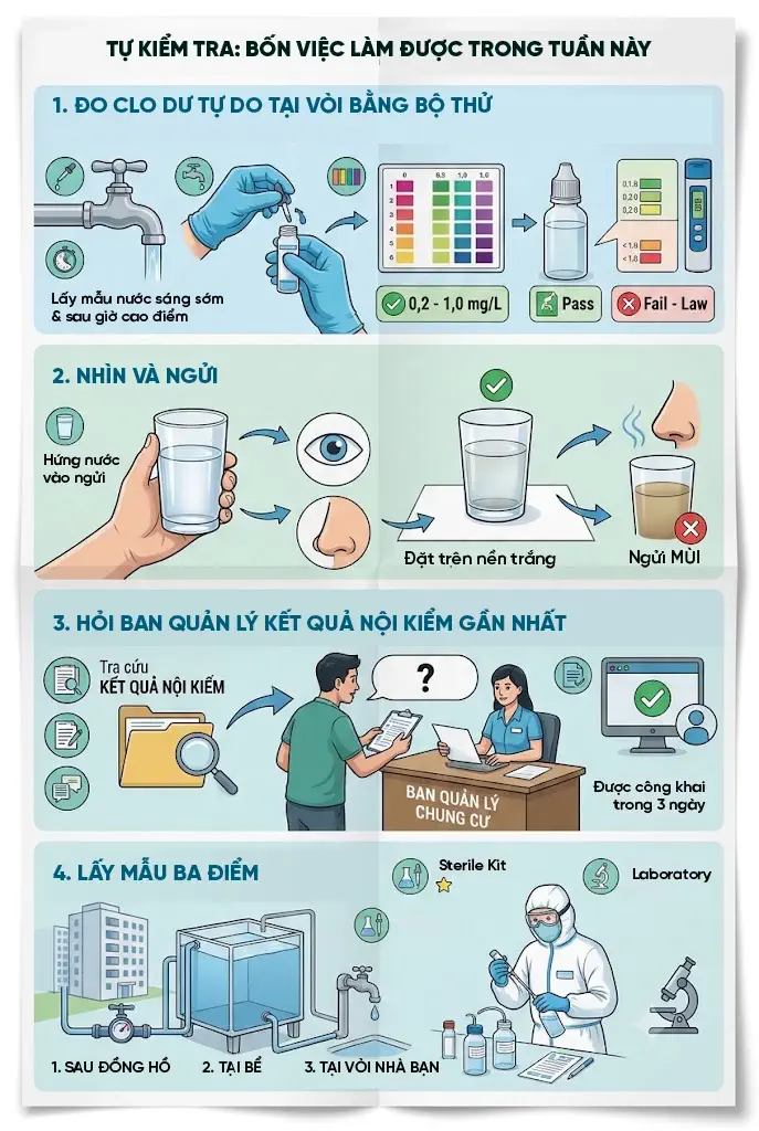 Các bước kiểm tra an toàn nguồn nước sinh hoạt bể chứa chung cư cho cư dân
